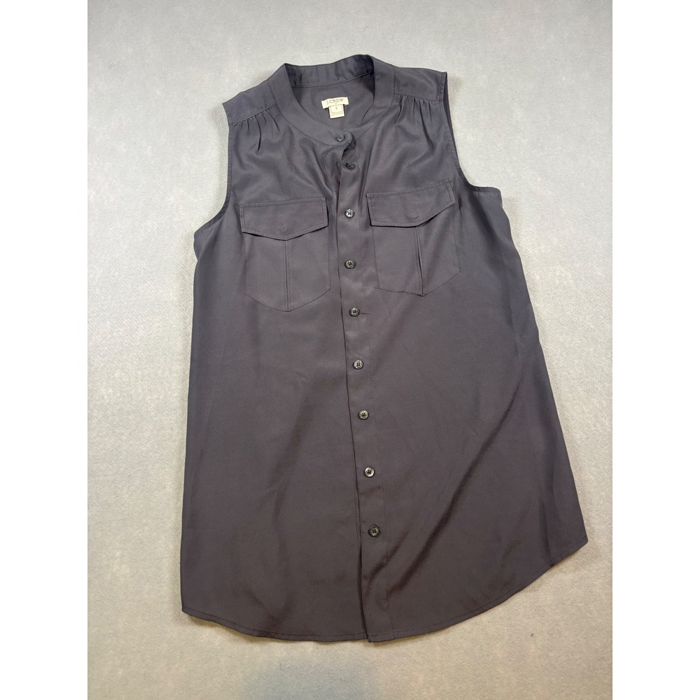 J.Crew Womens Size 2 Dark Gray Sleeveless Button Down Band Collar Blouse Top - Picture 1 of 5